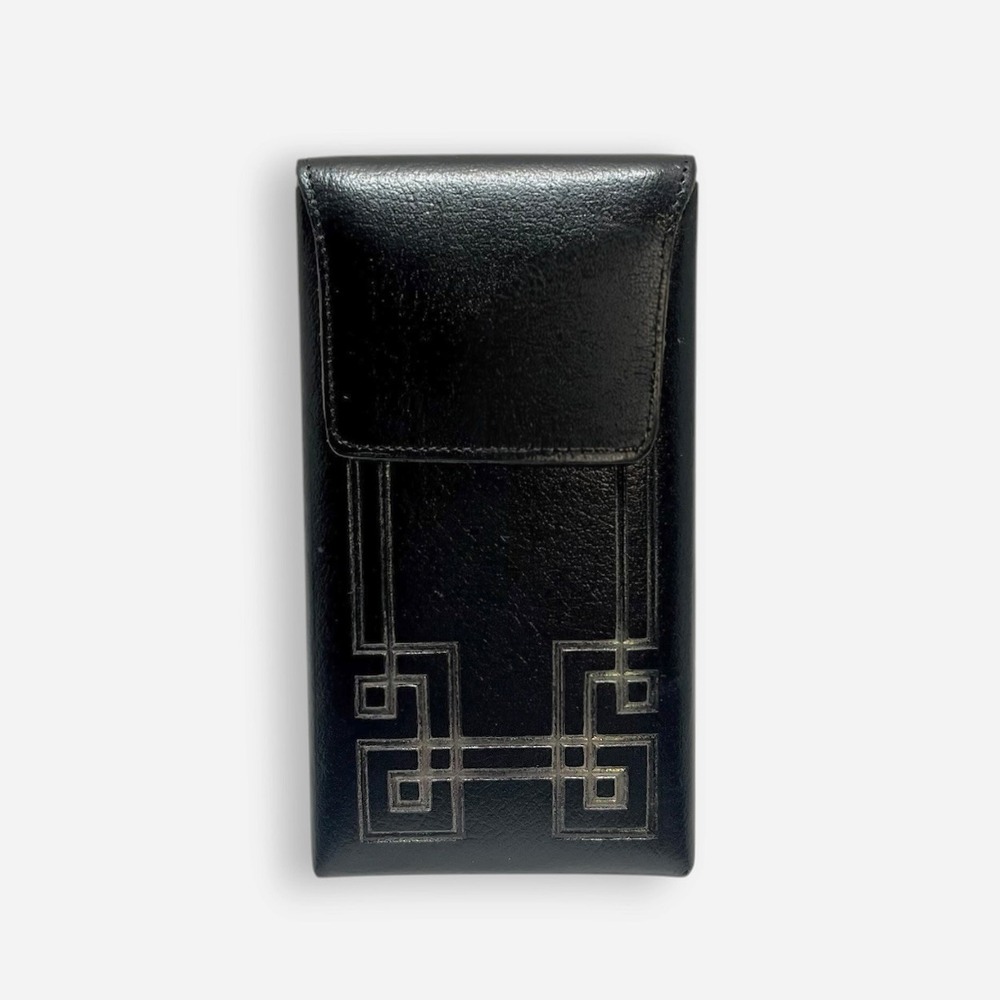 Princess Gardner Black Leather Cigarette Case Vintage Mid-Century Silver Detail